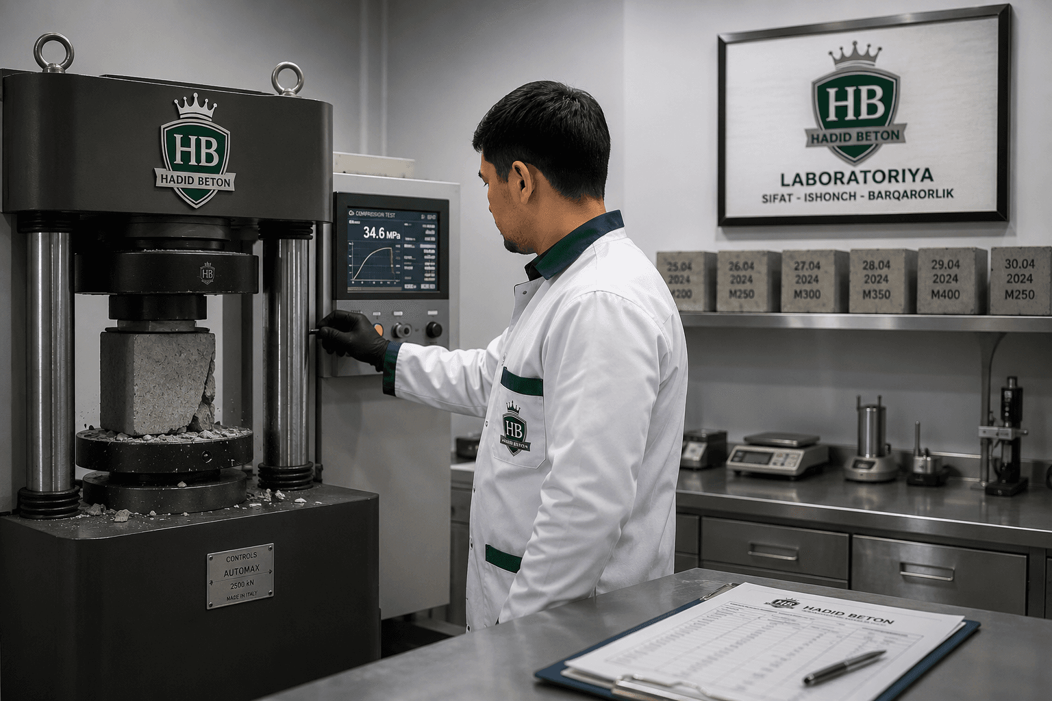 Hadid Beton laboratoriyasi — mustahkamlik sinovi